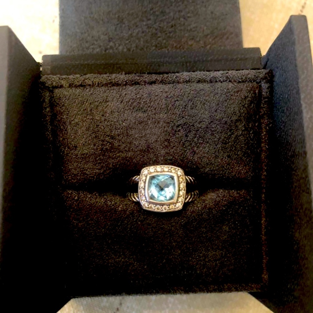 David Yurman Petite Blue Topaz Albion Ring Size 5.5